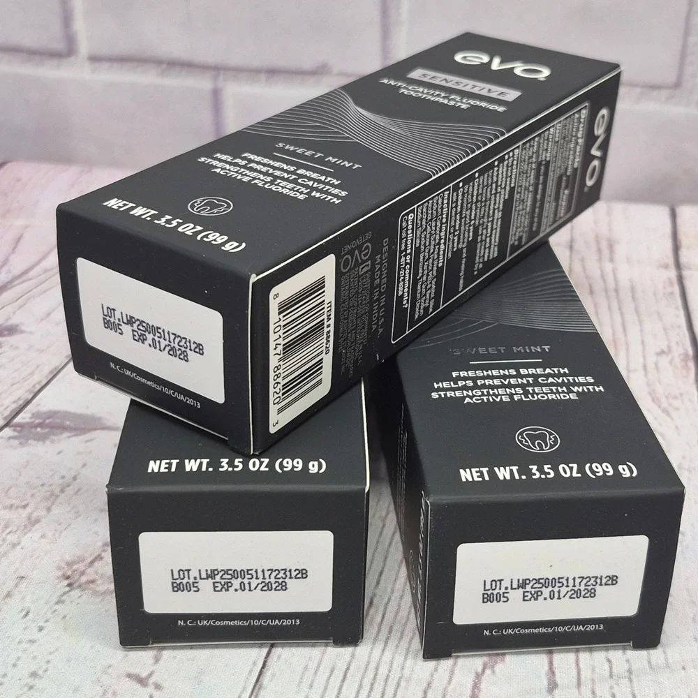 Evo Sensitive Anti-Cavity Fluoride Toothpaste Sweet Mint 3.5oz Lot of 3 Exp 2028